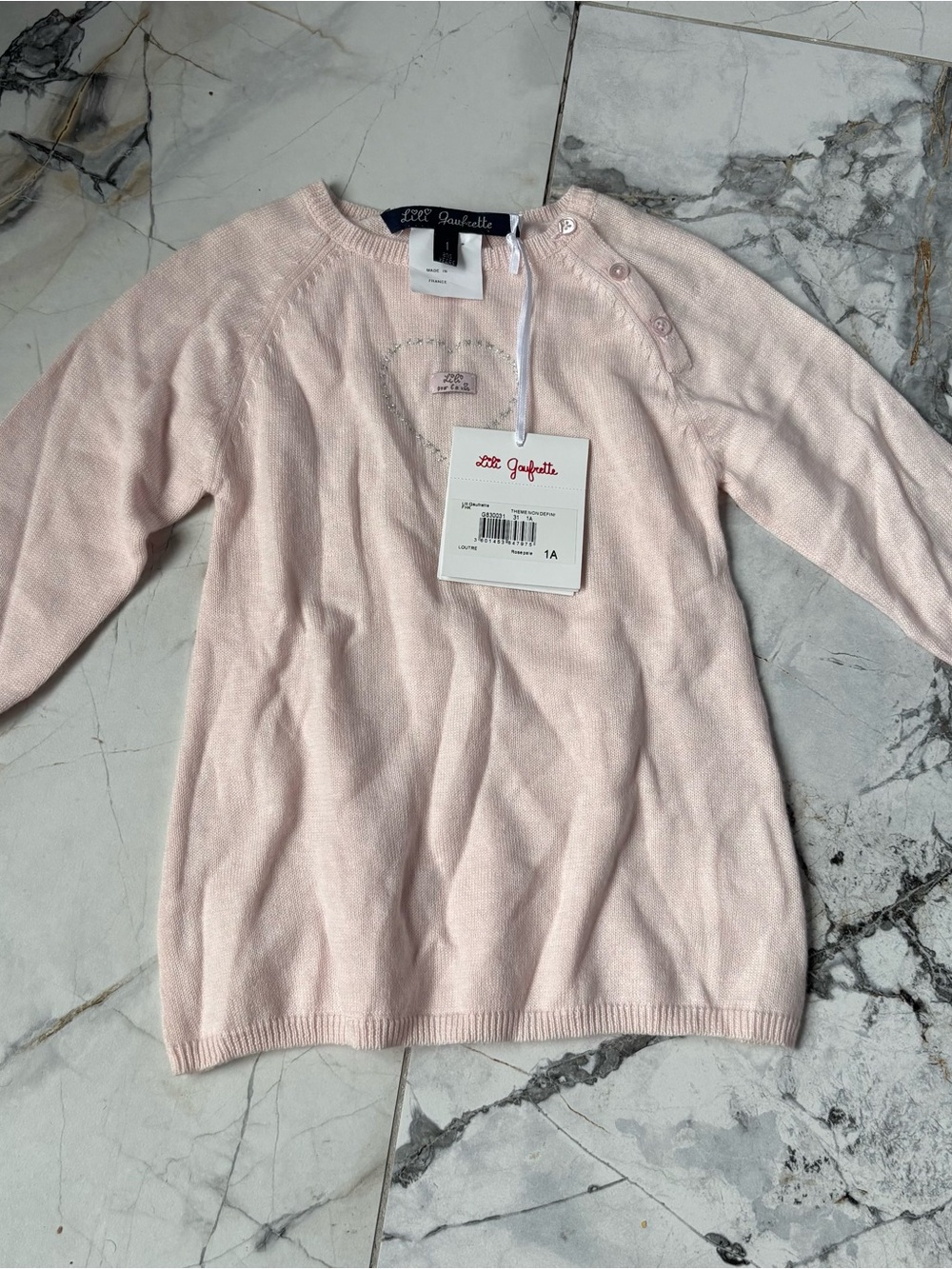 Lili Gaufrette Pale Pink Crew-Scoop Knit with Shoulder Buttons